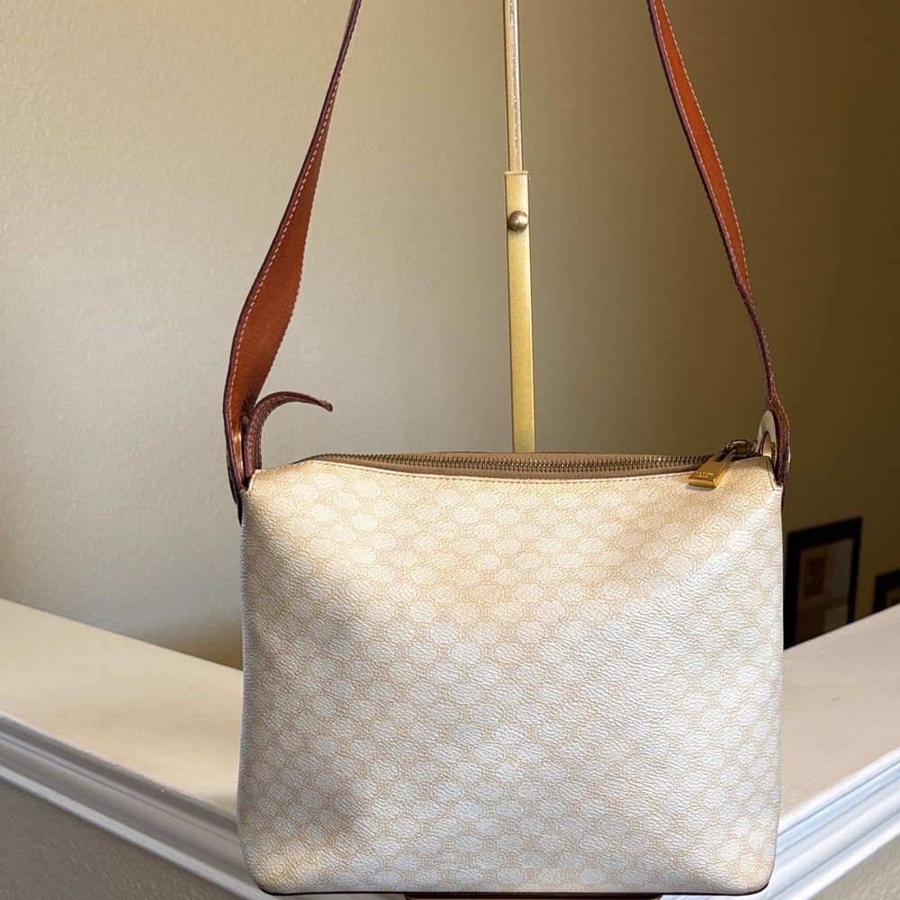 Celine Paris Macadam Vintage Shoulder Bag - Cream/Tan Coated Canvas & Leather